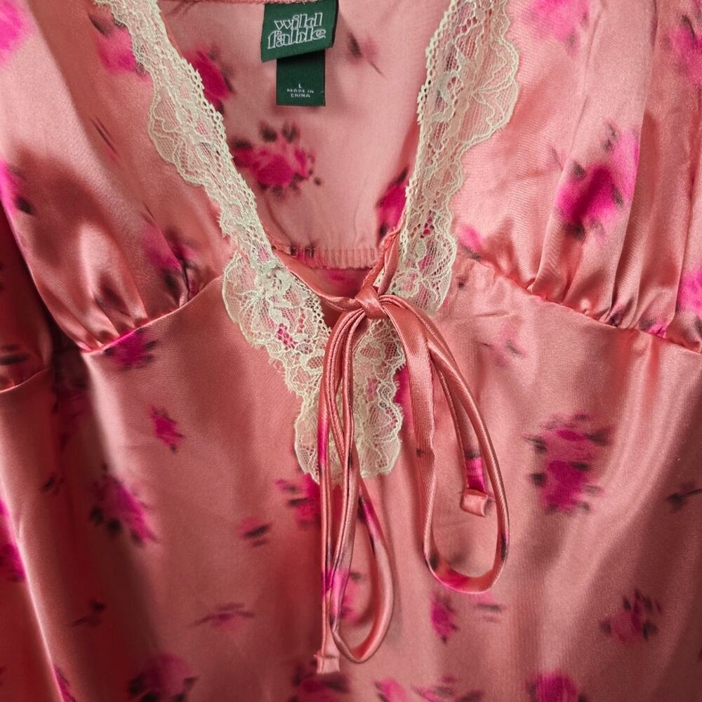 Wild Fable  Salmon Pink Satin Lace Babydoll Slip Dress Whimsical Fairycore L - Picture 12 of 14